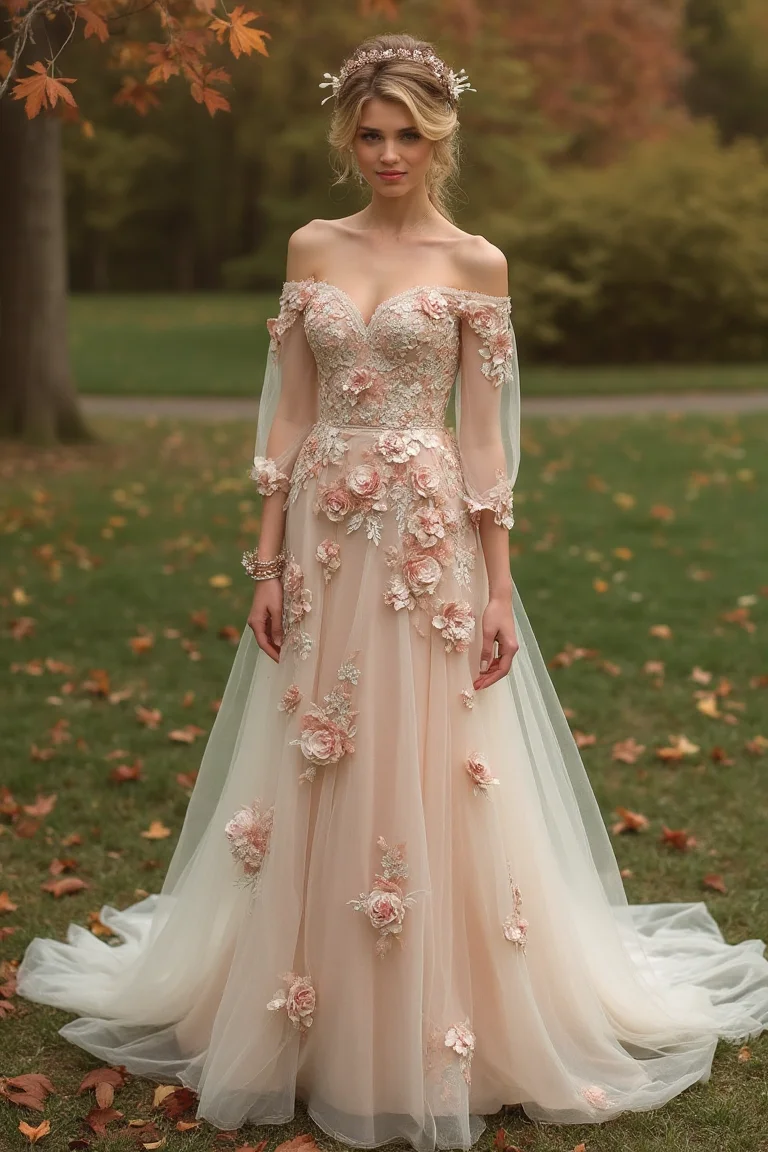 Floral-Embellished Autumn Wedding Gowns for Romantic Brides