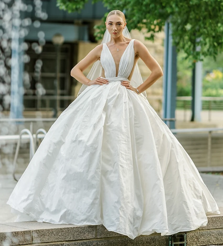 A Bold Plunging Ballgown for the Modern Bride