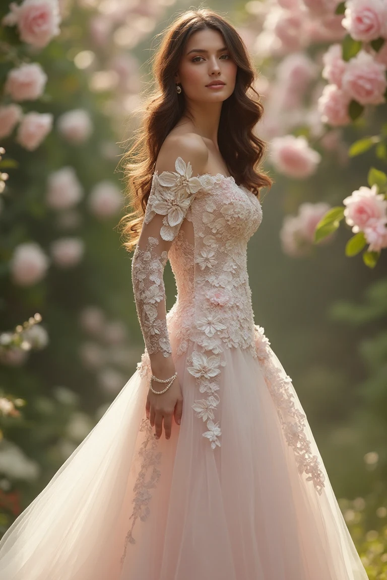 A Formal Lace Wedding Gown with Ethereal Romance
