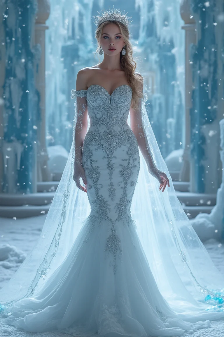 A Frosted Blue Princess Wedding Dress with Icy Elegance