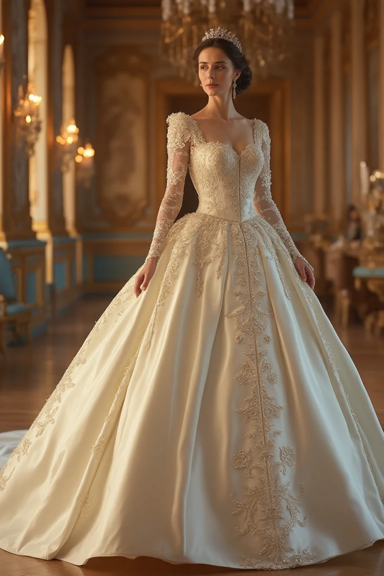 A Gilded Satin Princess Wedding Dress Fit for Royalty