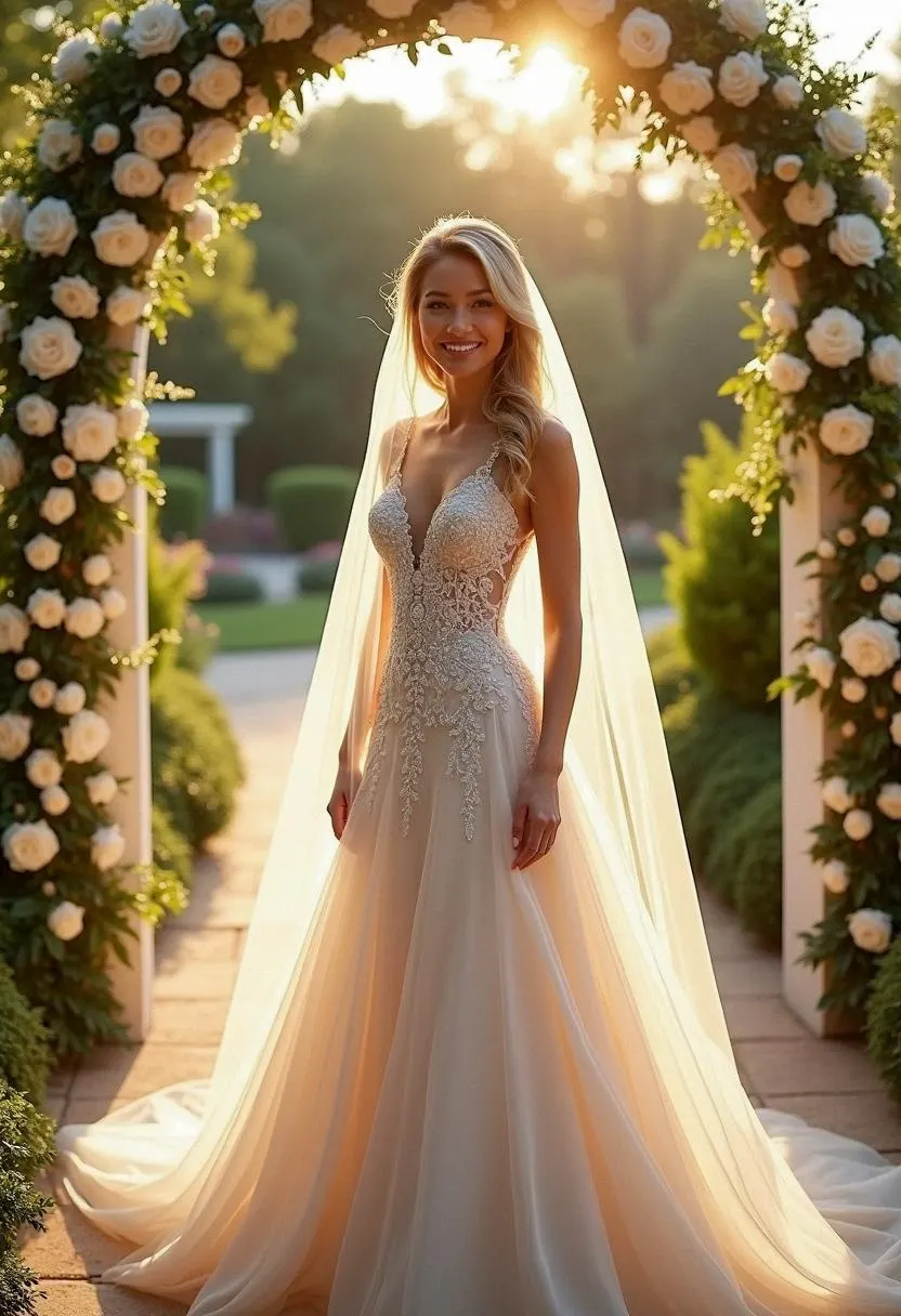 A Lace-Embroidered Princess Wedding Dress for a Sunlit Romance