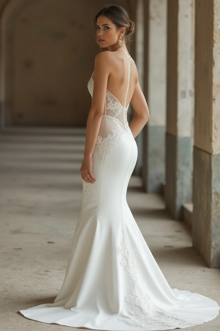 A Lace Wedding Dress with Modern Minimalism