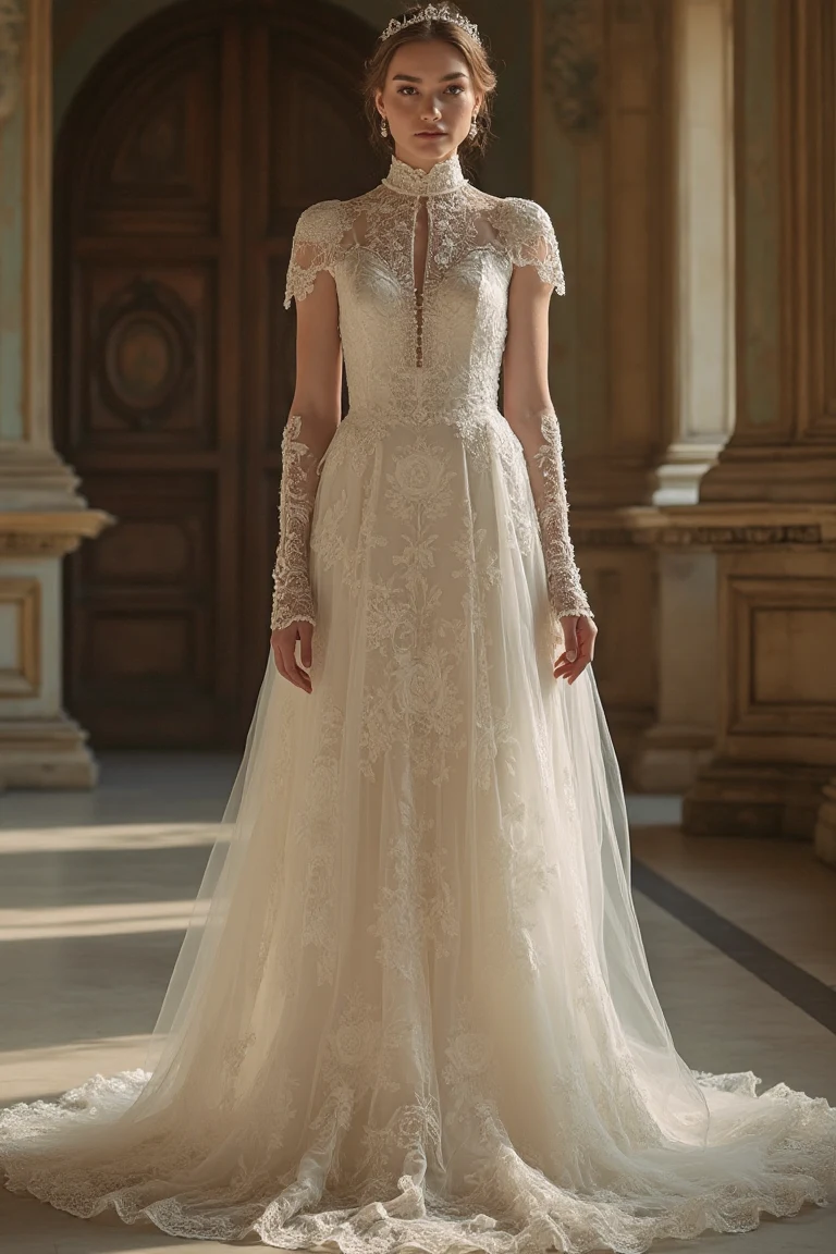 A Lace Wedding Dress with Regal Elegance