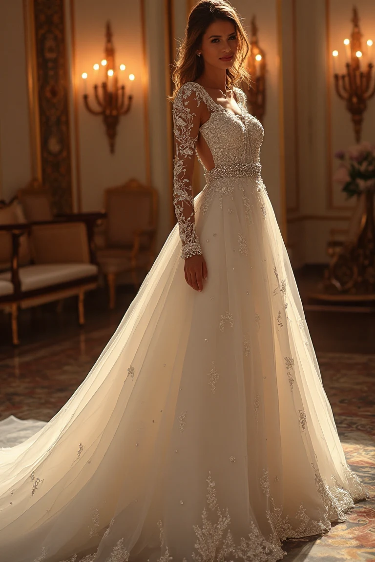 A Lace Wedding Dress with Regal Sparkle