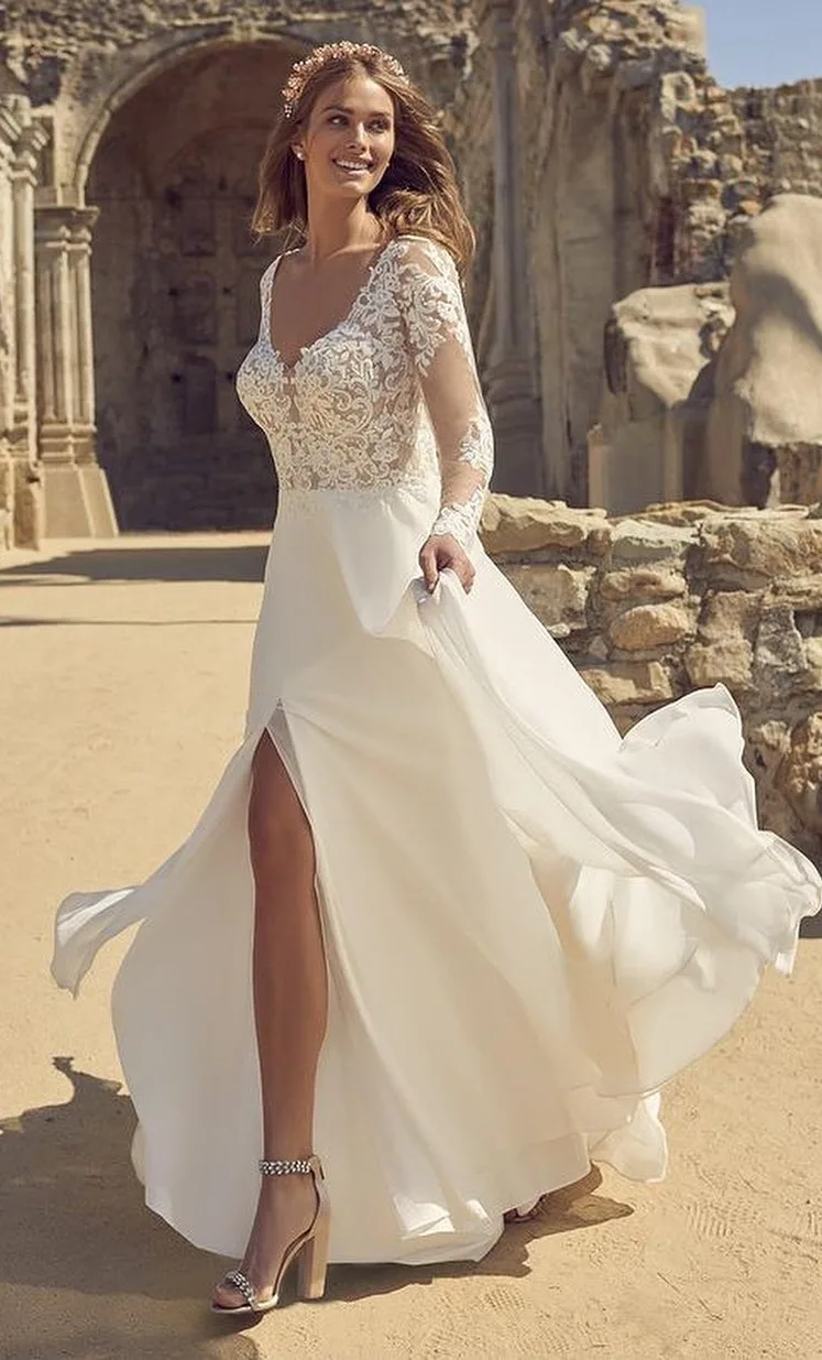 A Lace and Chiffon Spring Wedding Gown