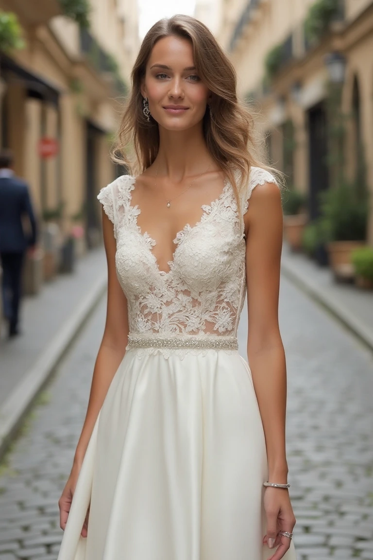 A Lace and Satin Spring Wedding Gown