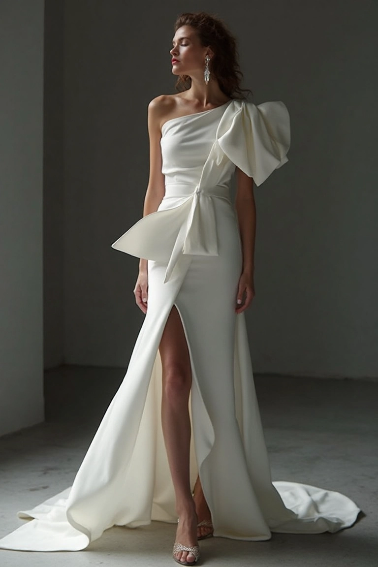 A Modern Asymmetrical Spring Wedding Gown