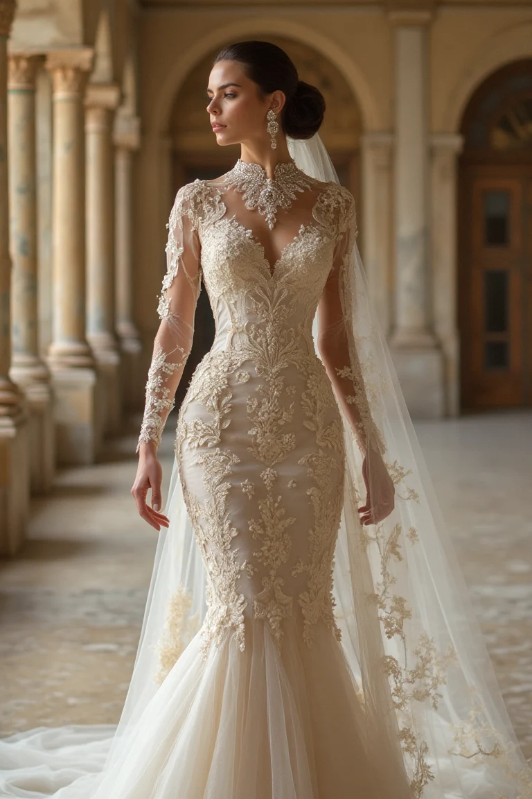 A Regal Lace Wedding Gown with Timeless Charm