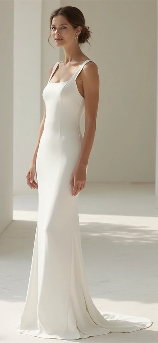 A Sleek Crepe Wedding Gown with Modern Grace