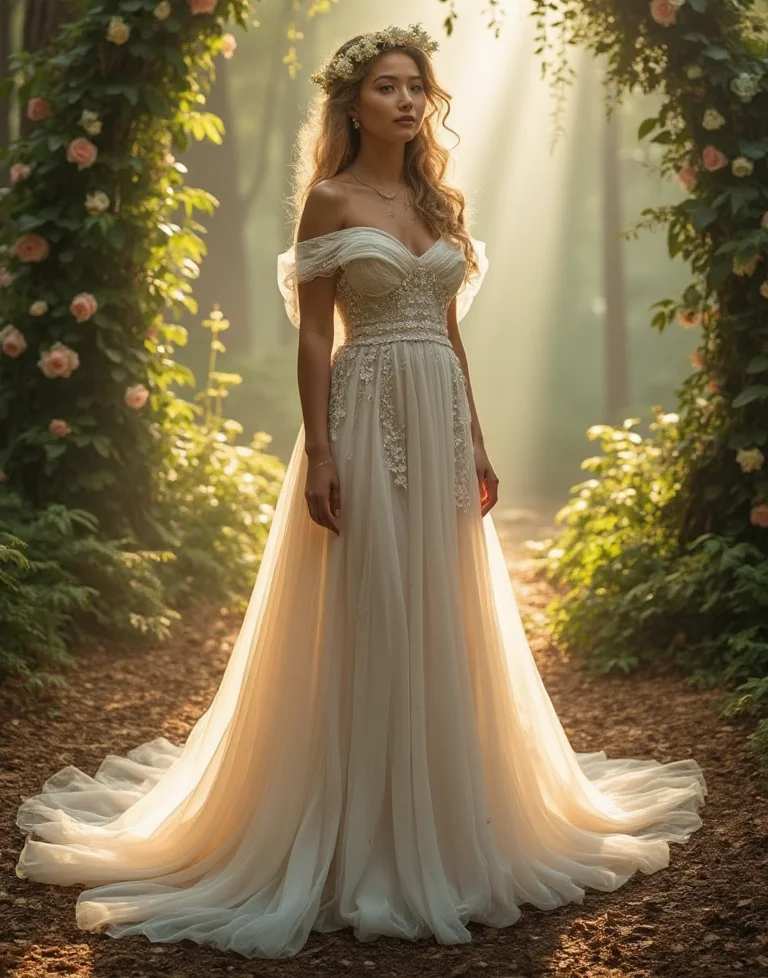 A Softly Draped Princess Wedding Dress for a Fairytale Forest Ceremony