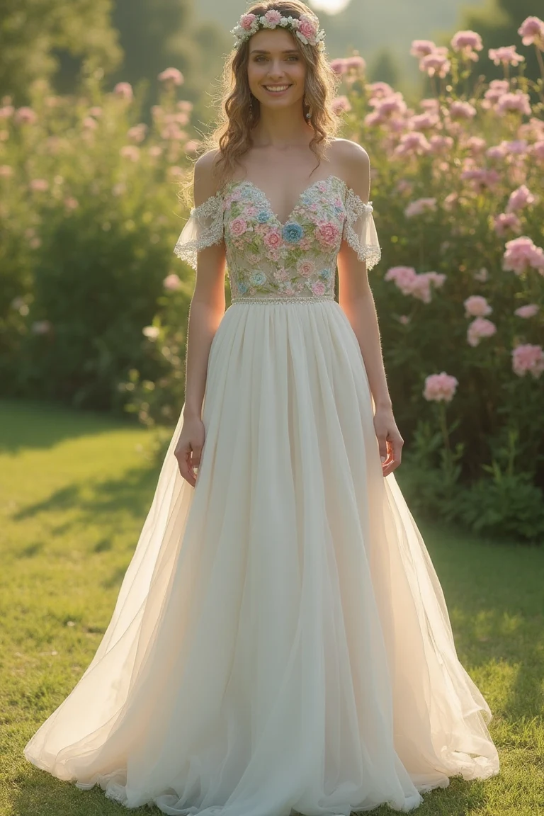 A Whimsical Floral Spring Wedding Gown