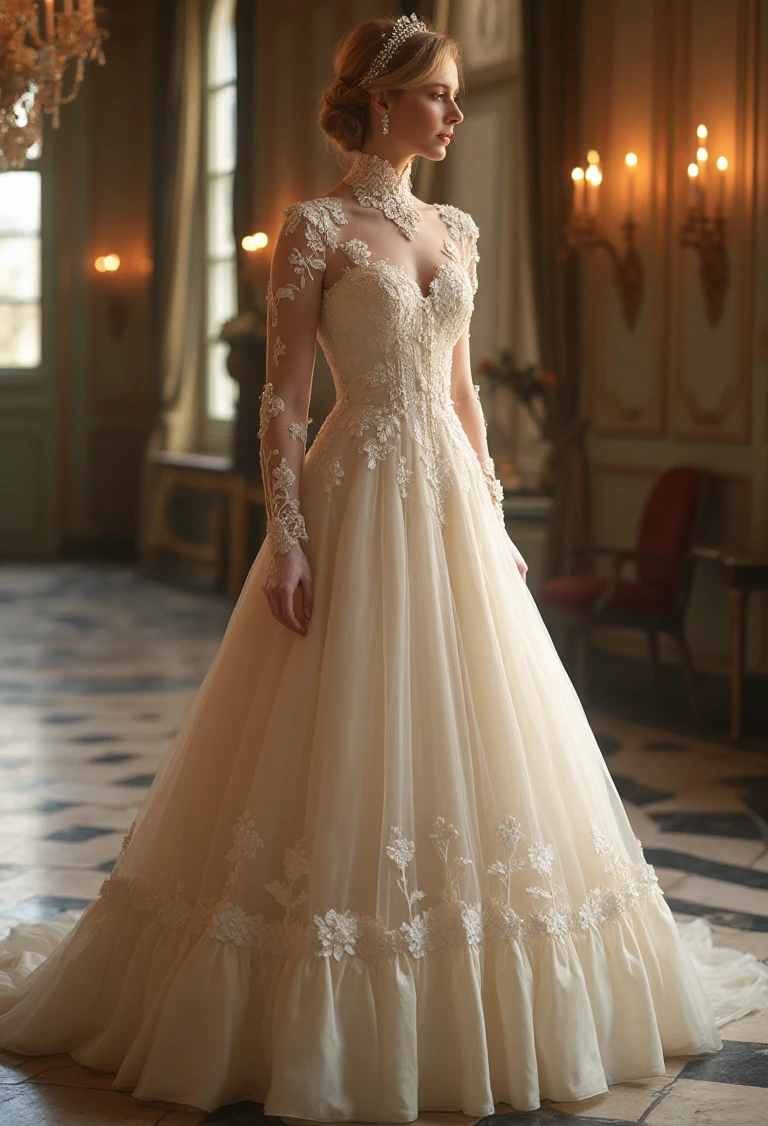 An Embroidered Lace Spring Wedding Gown