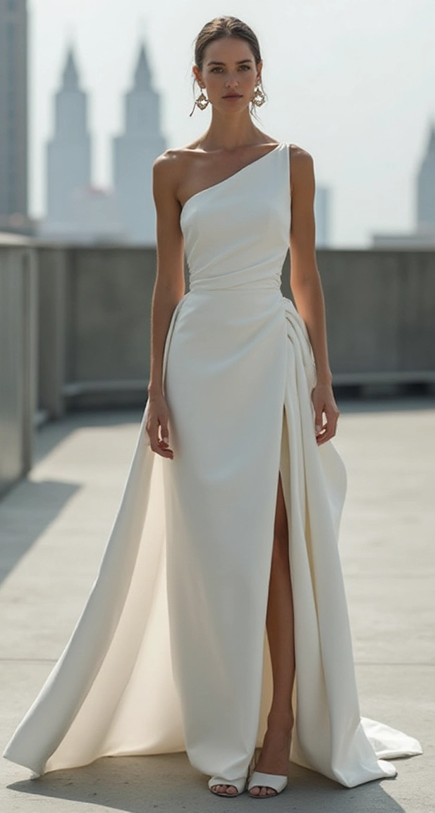 Asymmetrical Satin A-Line Wedding Dresses