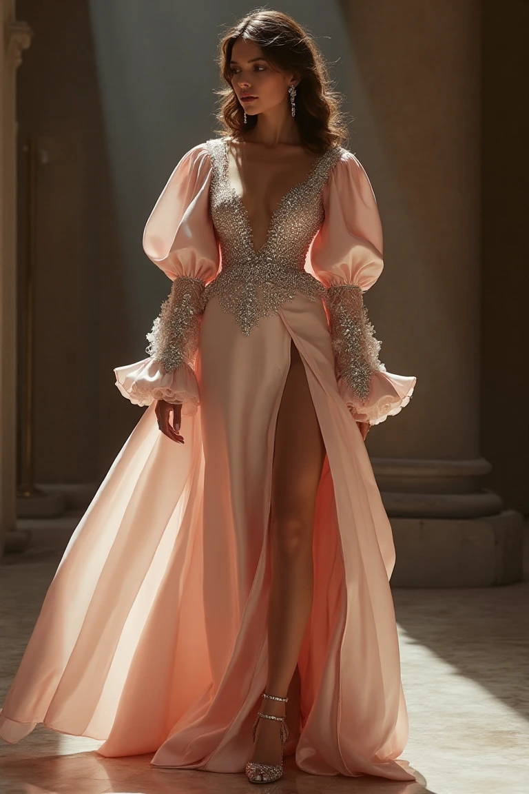 Blush Satin Wedding Party Gown