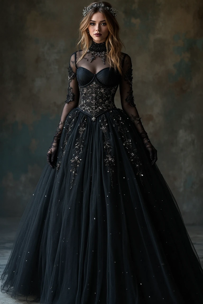 Dark Enchanted Wedding Party Gown