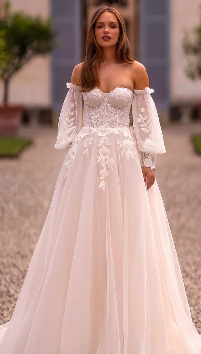 Ethereal Off-Shoulder Floral Wedding Gown