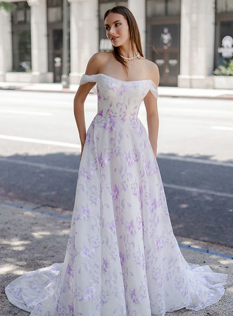 Ethereal Off-Shoulder Floral Wedding Gown