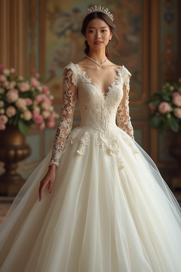 Floral Lace Ballgown with Timeless Elegance