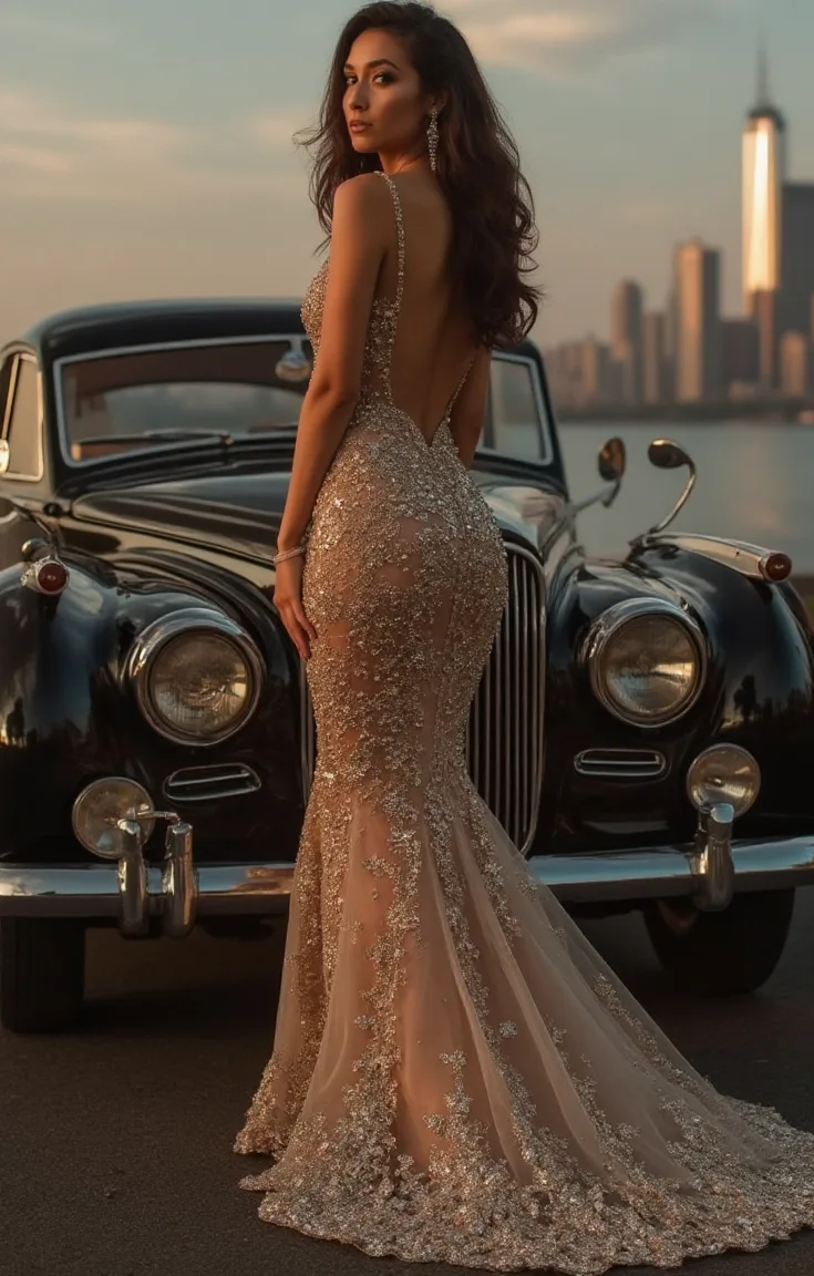 Gilded Mermaid Gown for a Daring Engagement Look