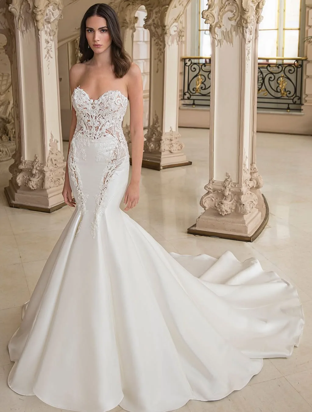 Luxe Satin & Sheer Lace Mermaid Wedding Gown