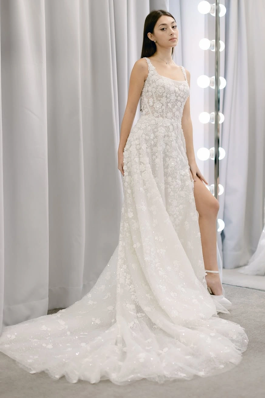 Modern Floral Lace Wedding Gown