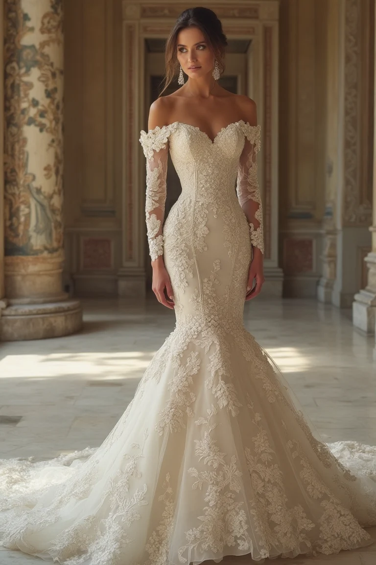 Off-Shoulder Lace Wedding Dresses with a Regal Touch