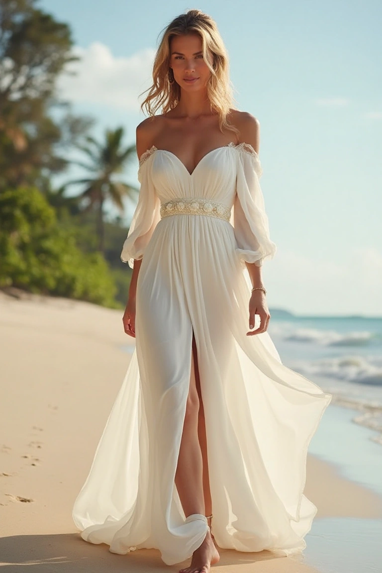 Off-Shoulder Wedding Dresses for a Beachside Glow