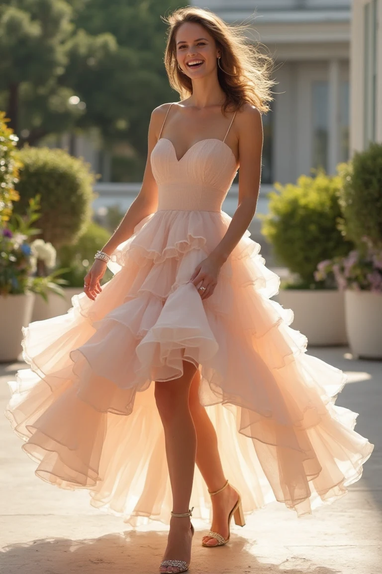 Playful Ruffled Dress for a Sunlit Engagement