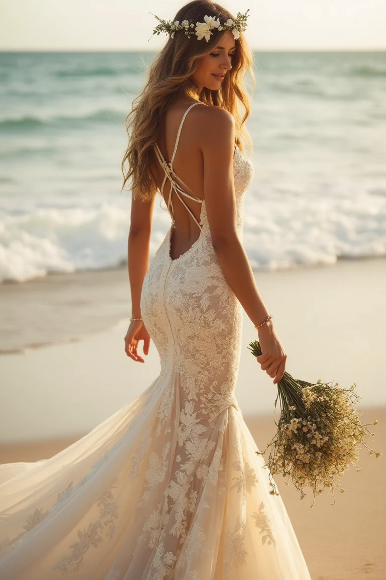 Sea Breeze Lace A Bohemian Beach Wedding Gown