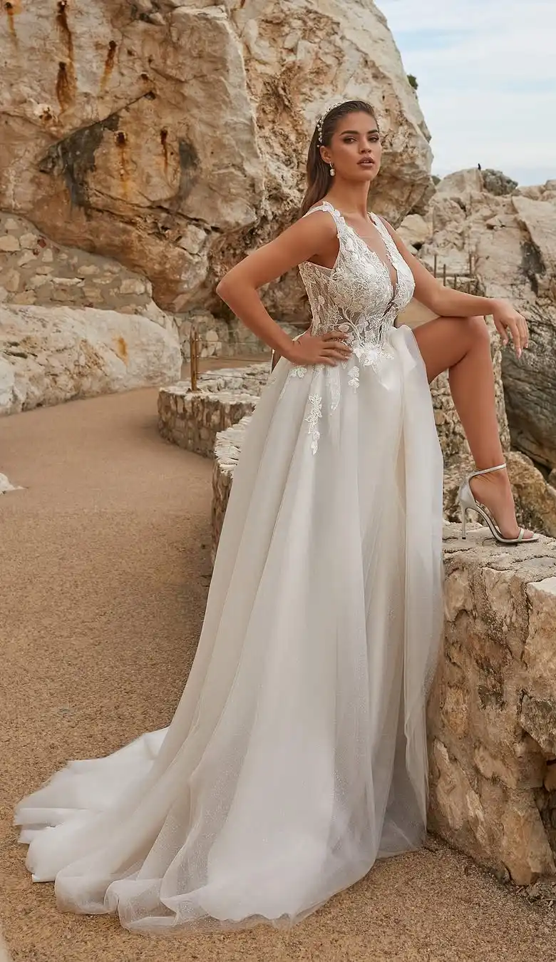 Sheer Lace Summer Wedding Dress with Bold Romance