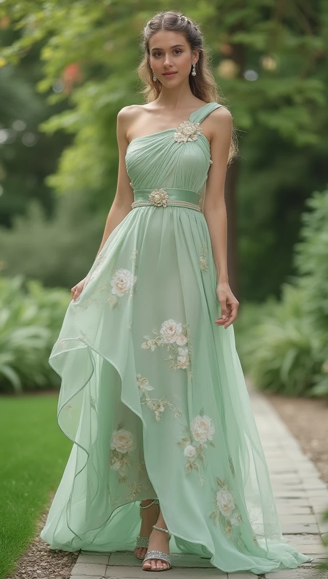 Soft Mint Floral Gown for Summer Soirées