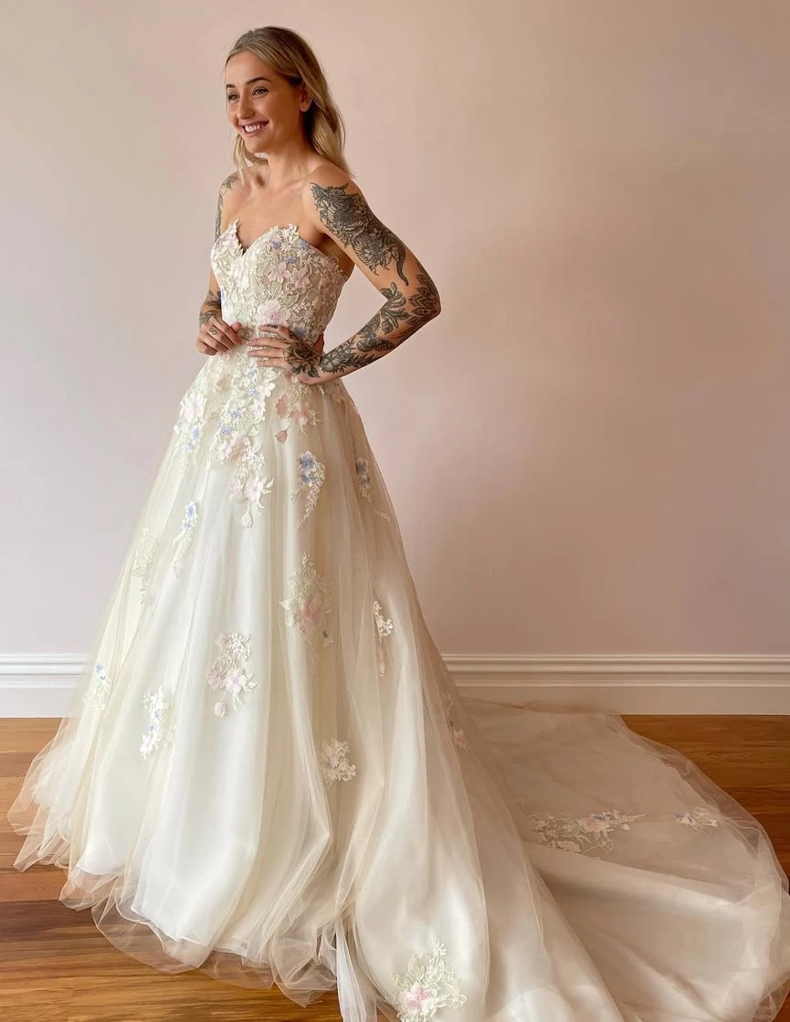 The Champagne Wedding Dress with a Floral Fairytale Touch