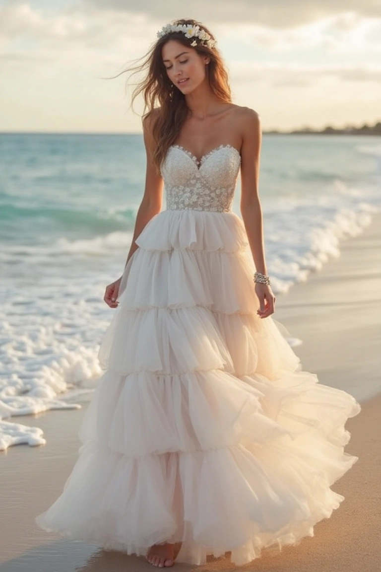 Tidal Ruffles A Romantic Tiered Beach Wedding Gown