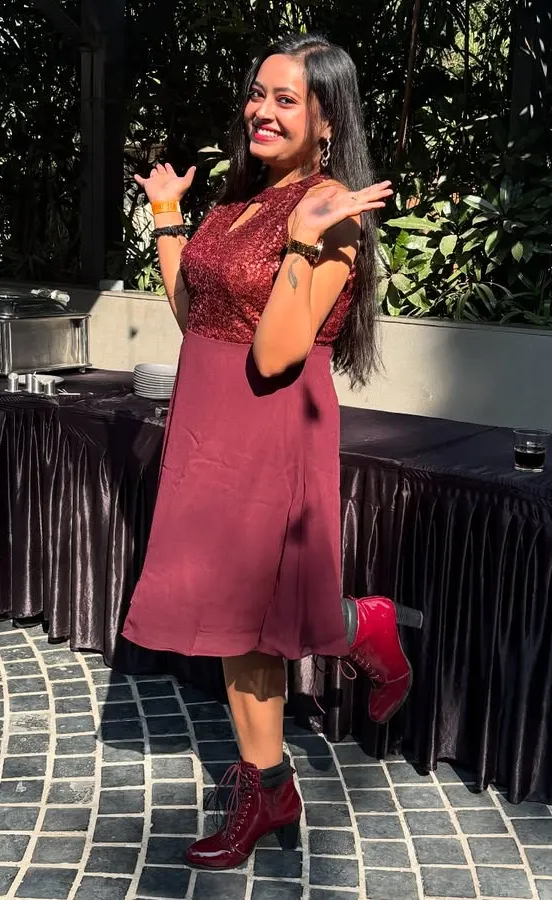 Festive Midi Dress with Sparkle & Charm