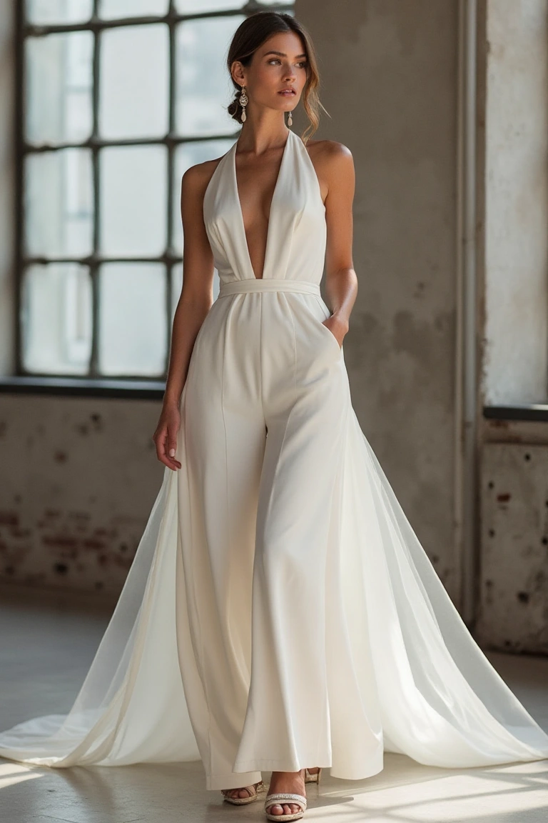The Bold Beauty of Halter Neck Wedding Jumpsuits