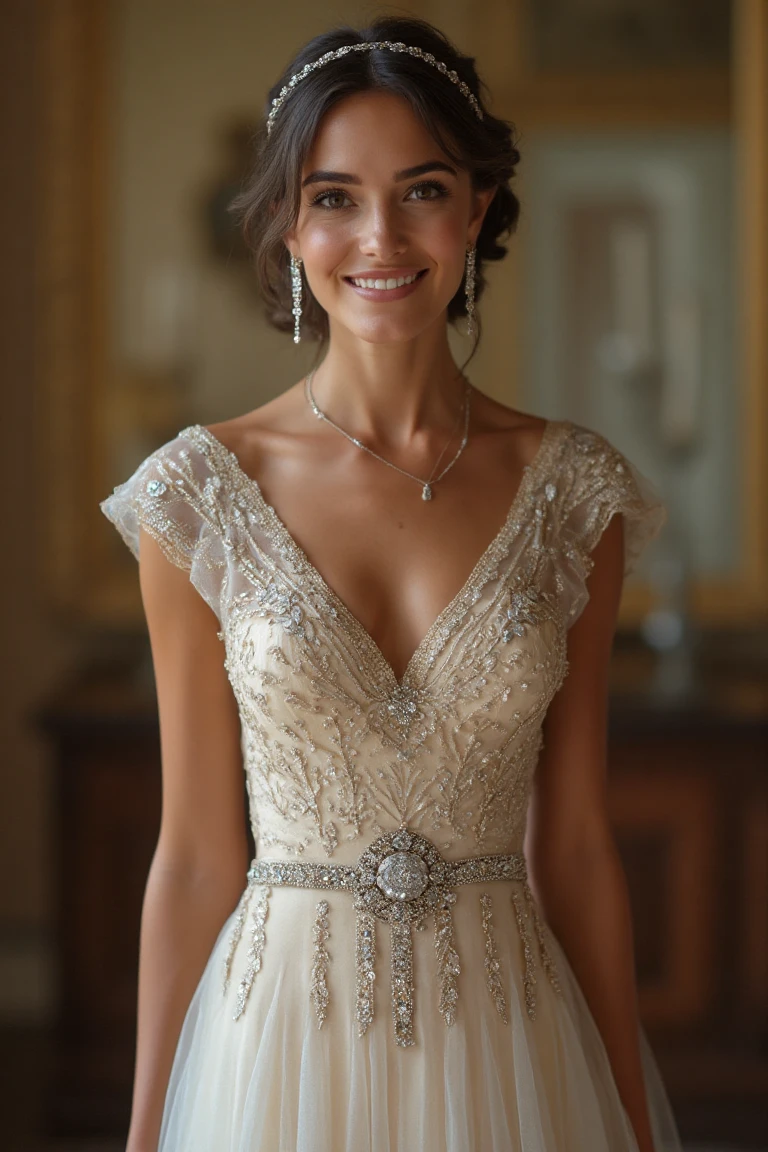 A Beaded Drop Waist Bridal Ensemble
