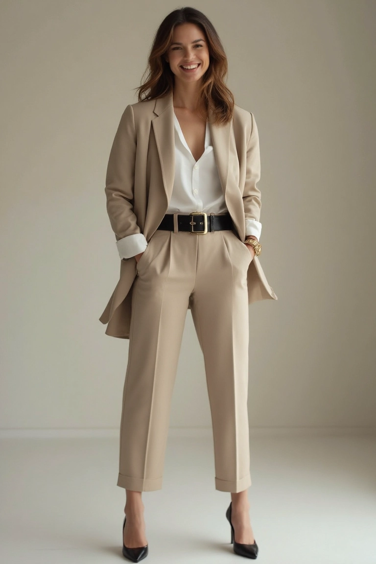 A Beige Suit Set for Timeless Business Casual Confidence