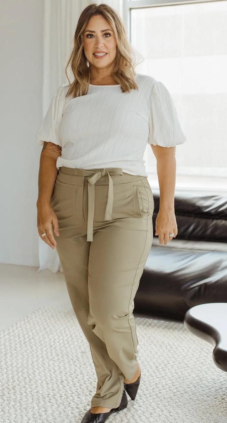 A Casual Khaki and White Plus Size Daytime Set