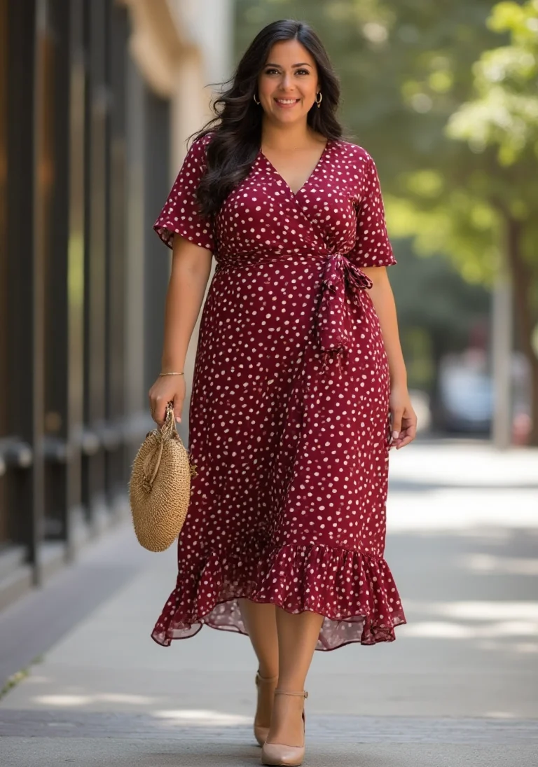 A Casual Maroon Plus Size Summer Dress