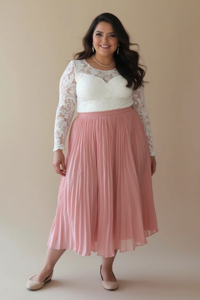 A Casual Pink Pleated Plus Size Evening Set