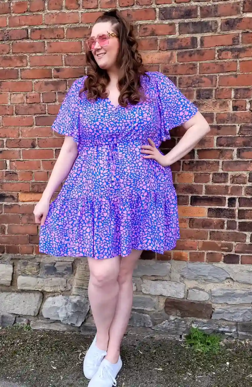 A Casual Purple Patterned Plus Size Spring Dress