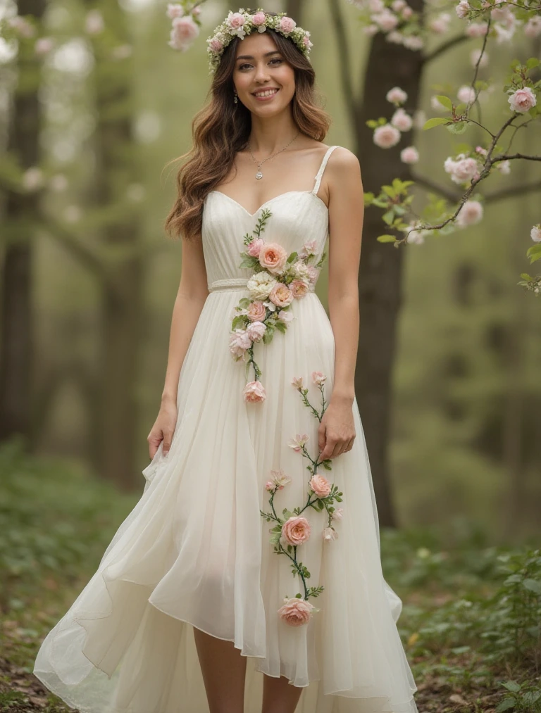 A Floral Appliqué Drop Waist Bridal Gown