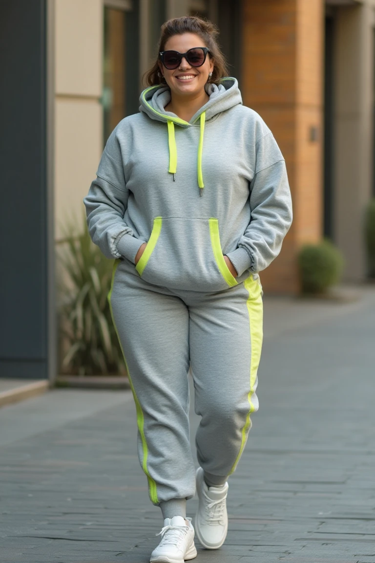 A Grey and Neon Plus Size Casual Athleisure Set