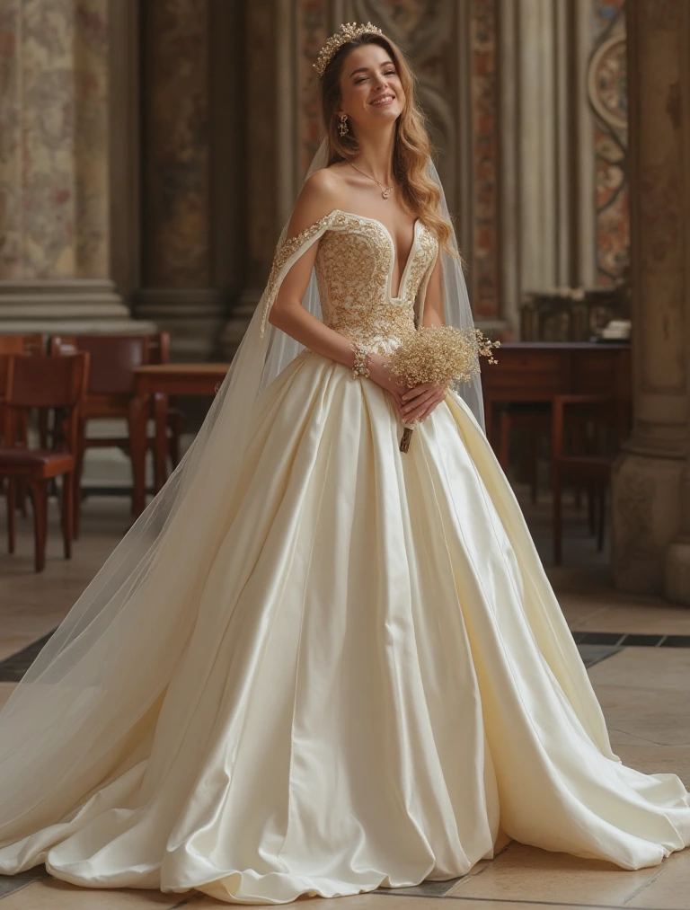 An Embellished Drop Waist Bridal Ballgown