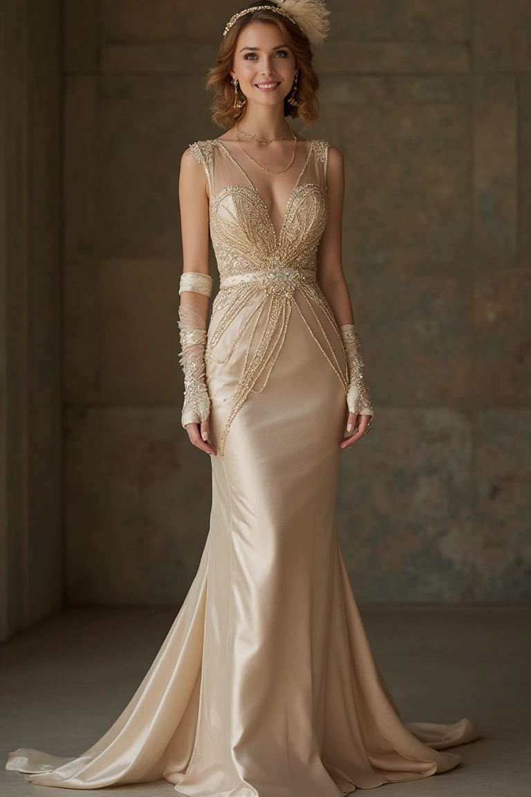Beaded Wedding Dress in Vintage Glamour