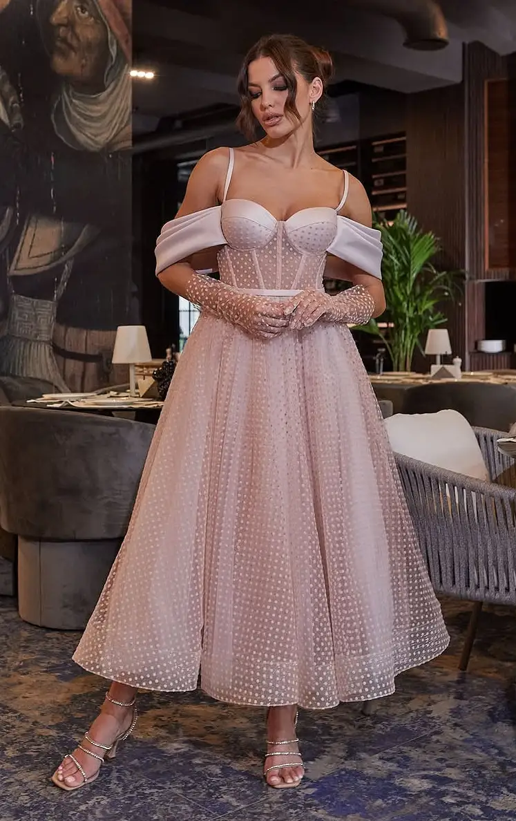 Blush Pink Polka Dot Wedding Dress