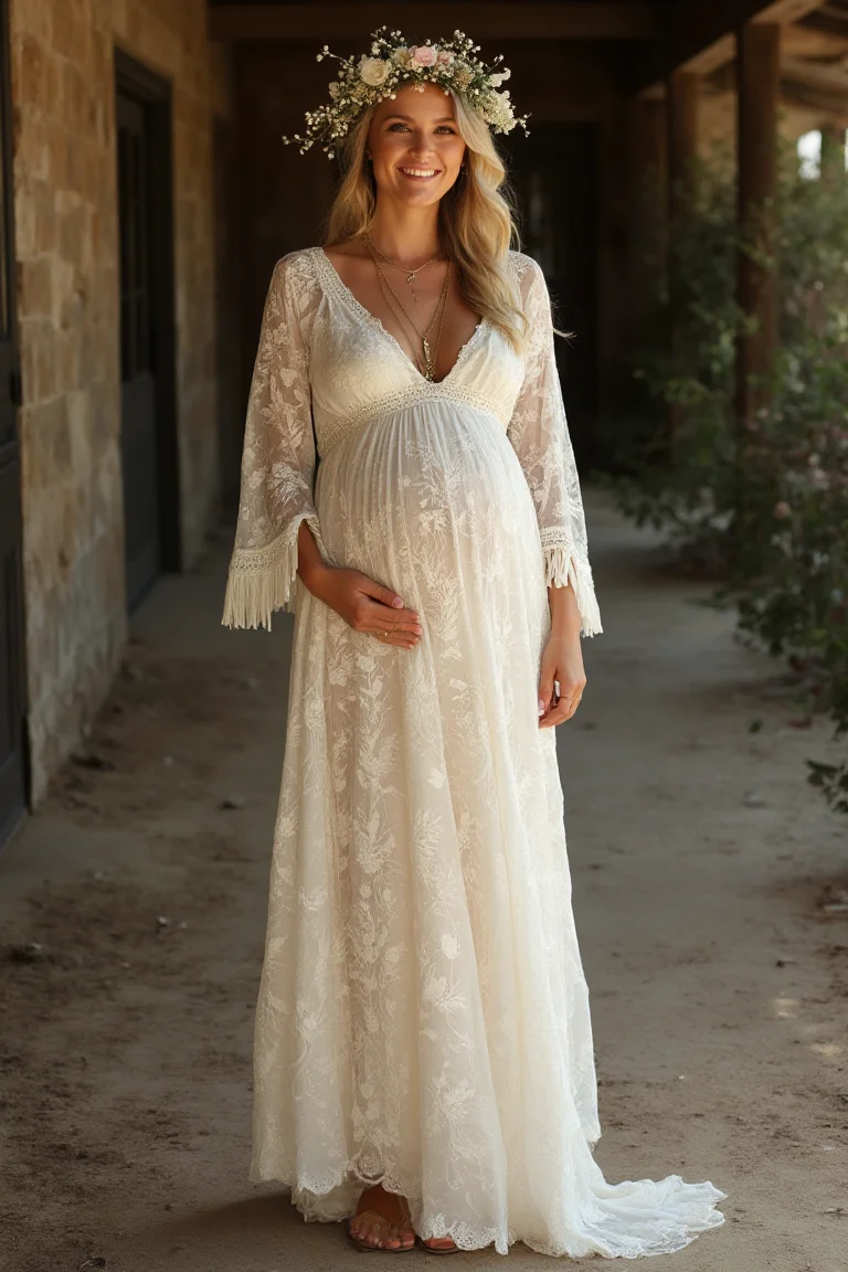Bohemian Cream Maternity Wedding Dress