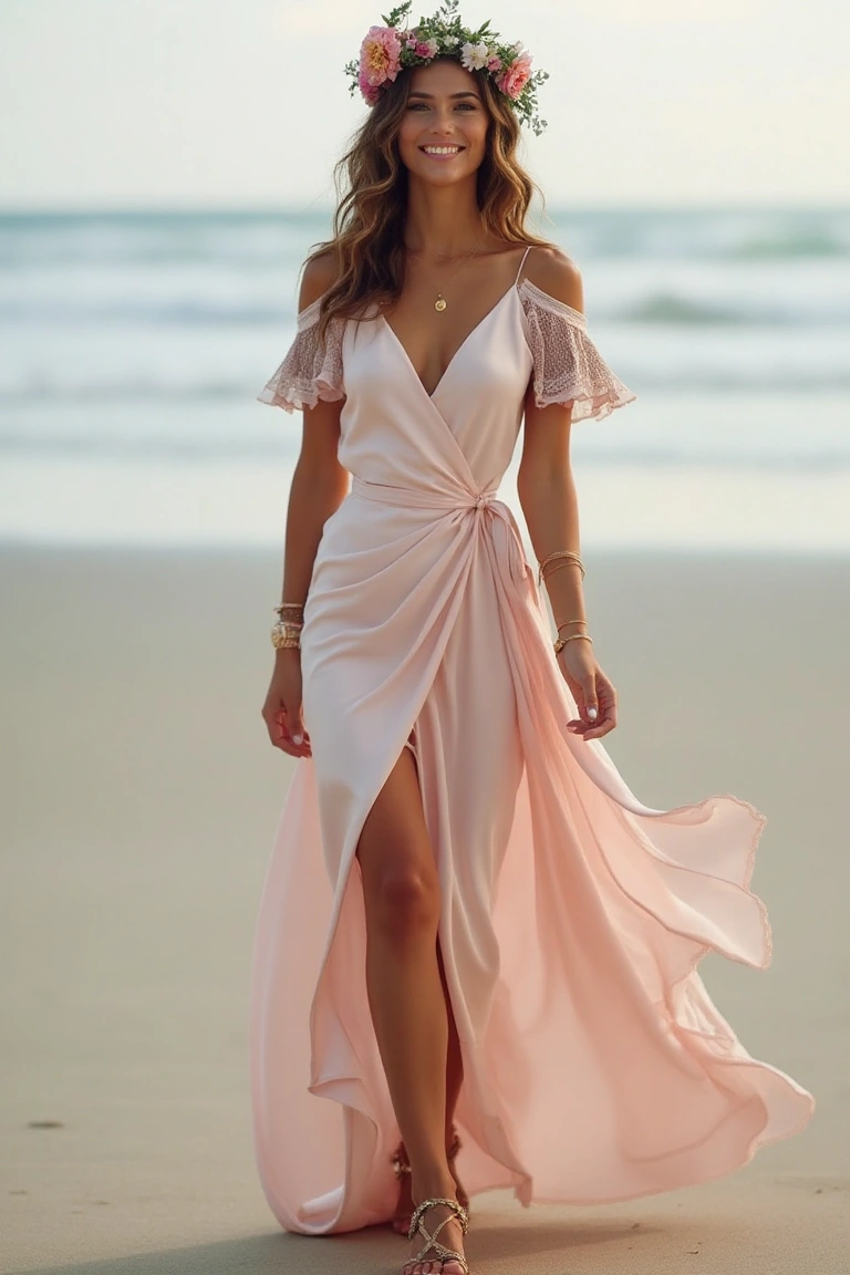 Boho Blush Satin Wedding Dress