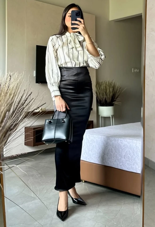 Bold Office Skirt Ensemble with Modern Edge